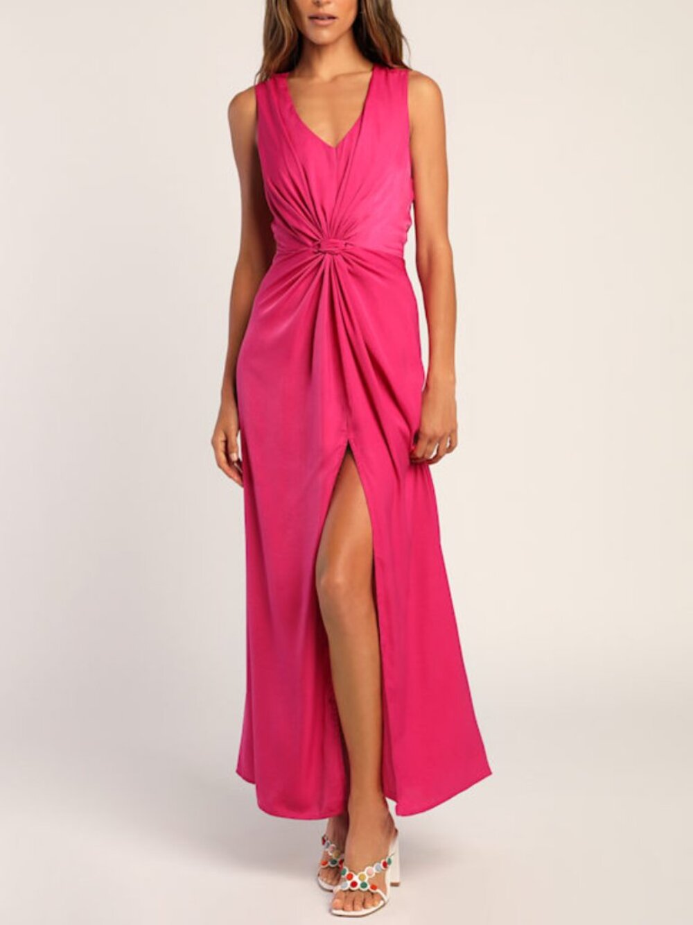 Lulus See Me Stun Magenta Sleeveless Knotted Maxi Dress Pink - Size XS